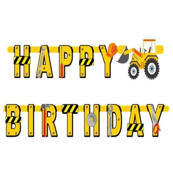 Festone banner scritta Happy Birthday "Construction" Cm. 220
