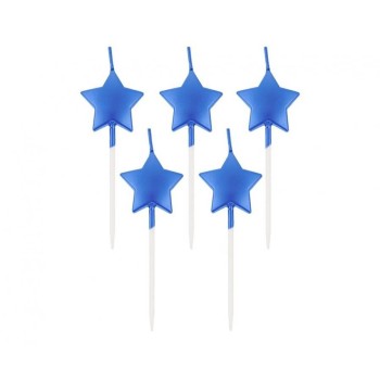 Candeline per torta picks Stelle Blue metallizzate - Blister 5 pezzi