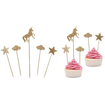 Picks Unicorno Oro Gold glitterato - Blister 5 pezzi
