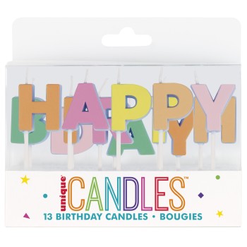 Candeline per torta scritta Happy Birthday multicolor 2