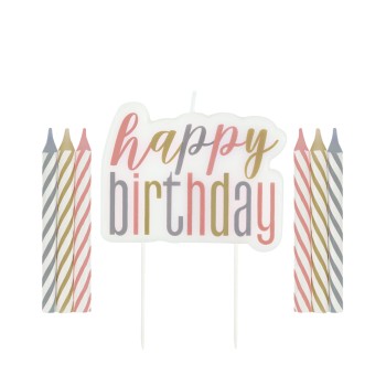 Candelina per torta picks Happy Birthday + 6 candeline Rosa Gold