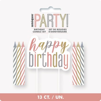 Candelina per torta picks Happy Birthday + 6 candeline Rosa Gold 2