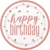 Piatto carta 9" Cm. 23 - Happy Birthday Glitz Rosa Gold - Cf. 8 pz
