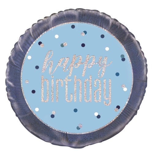 Palloncino mylar 18" Cm. 45 - Happy Birthday Glitz Blue & Silver