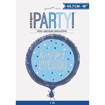 Palloncino mylar 18" Cm. 45 - Happy Birthday Glitz Blue & Silver 2