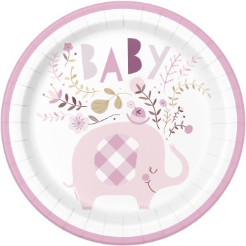 Piatto carta 9" Cm. 23 - Elefante Baby Pink Floreal - Cf. 8 pz