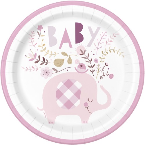 Piatto carta 9" Cm. 23 - Elefante Baby Pink Floreal - Cf. 8 pz