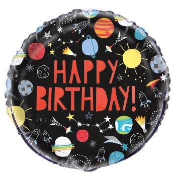 Palloncino mylar 18" Cm. 45 - Outer Space Happy Birthday