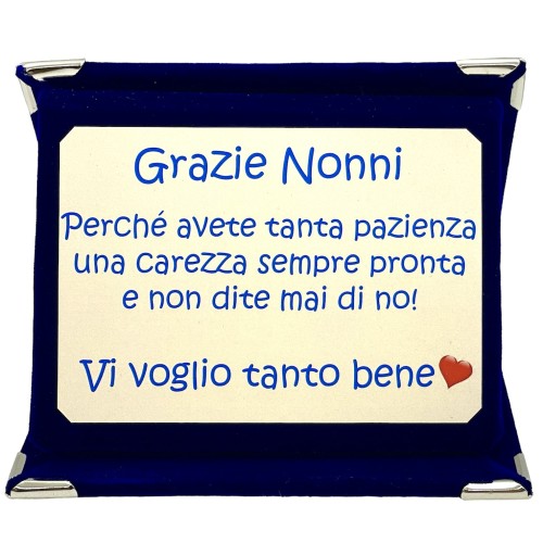 Mini targa a libretto vellutata Cm. 12x9 "Grazie Nonni"