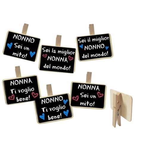 Lavagnetta con messaggio e clip Cm. 7x5 "Nonni" - Soggetti assortiti