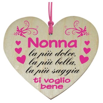 Cuore in legno Cm. 10 con dedica Nonna