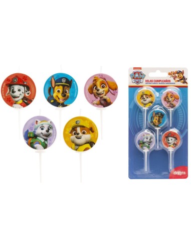Blister 5 candeline picks tonde diametro cm. 3 - Paw Patrol