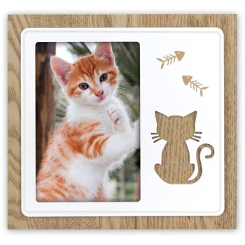 Portafoto in legno "Gatto" Cm. 19x20 - Formato foto cm. 10x15