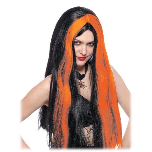 Parrucca donna capelli lisci lunghi con frangia colorata - Arancione