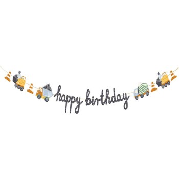 Festone banner scritta Happy Birthday "Mezzi da costruzione" Cm. 200