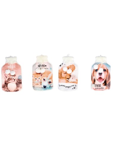 Borsa acqua calda con rivestimento 200 ML - Cani e gatti - Soggetti assortiti