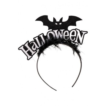 Cerchietto halloween bianco con pipistrello e marabout 2