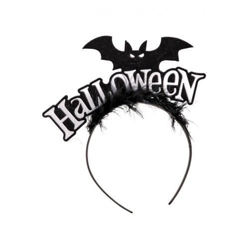 Cerchietto halloween bianco con pipistrello e marabout