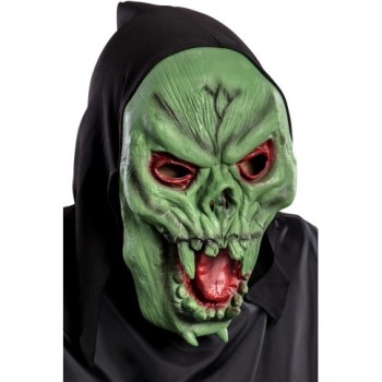 Maschera scheletro verde in fingomma con cappuccio