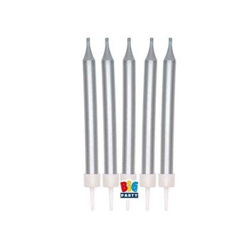 Candeline per torta matite mini metal Cm. 9 - Blister 5 pezzi - Silver