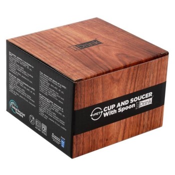 Tazzina da caffè + piattino e cucchiaino - RPET - Wood legno 2