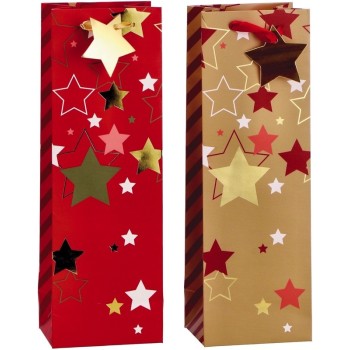 Busta regalo portabottiglia natalizia "Star" Cm. 12x9x36 - Modelli assortiti