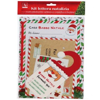 Kit letterina natalizia per Babbo Natale con etichette adesive, matita e busta