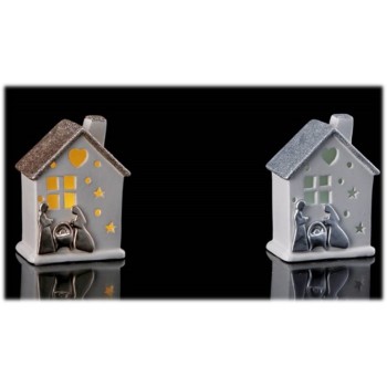 Presepe ceramica con led e casetta Cm. 9x5x15 – Modelli assortiti