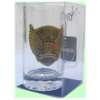 Boccale birra vetro Guinness logo con ali gold 3D