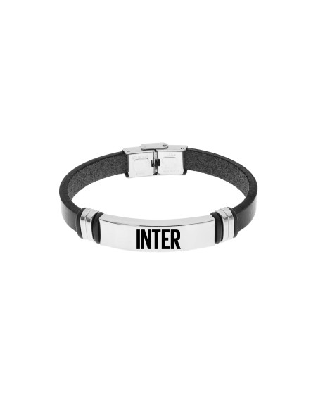 Bracciale cuoio e placca in acciaio 316L FC Inter