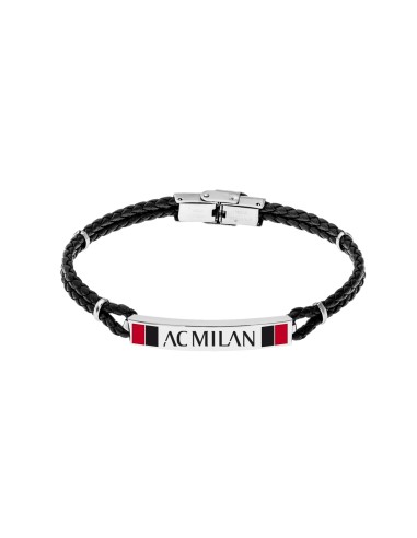 Bracciale in cuoio e piastra in acciaio 316L AC Milan