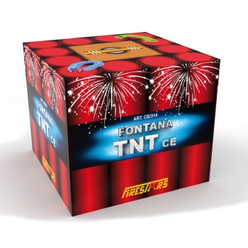 Fontana pirotecnica "TNT" Cm. 13x15 - Stelle rosse, crisantemi bianchi, crackling e flash dorato