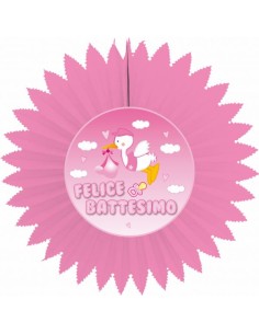 Festone rosone carta Felice Battesimo rosa Cm. 70