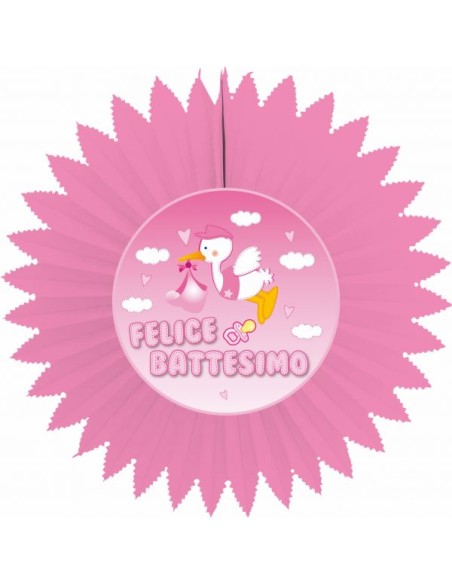 Festone rosone carta Felice Battesimo rosa Cm. 70