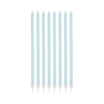 Candeline per torta stelo lungo Cm. 15,5 Perlate Light Blue - Blister 8 pezzi