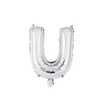 Palloncino mylar 14" Cm. 35 con valvola - Argento Silver - Lettera U
