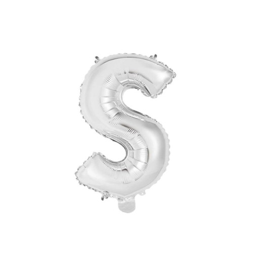 Palloncino mylar 14" Cm. 35 con valvola - Argento Silver - Lettera S