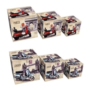 Set 3 scatole quadrate Mdf città Cm. 22x22x22