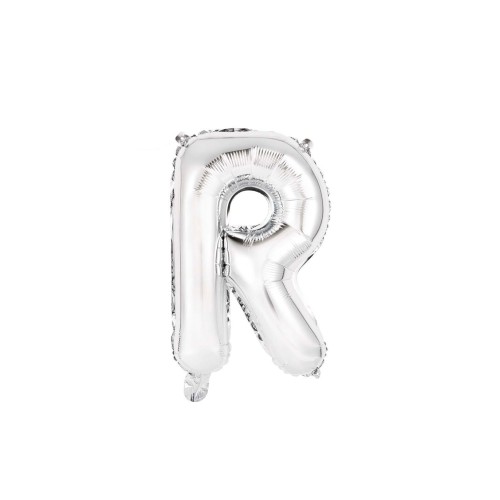 Palloncino mylar 14" Cm. 35 con valvola - Argento Silver - Lettera R