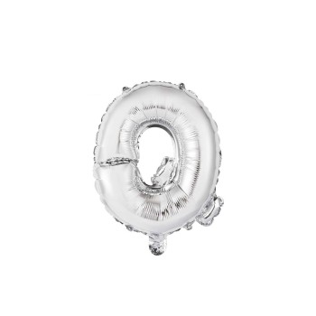 Palloncino mylar 14" Cm. 35 con valvola - Argento Silver - Lettera Q