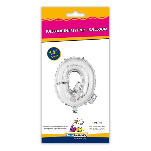 Palloncino mylar 14" Cm. 35 con valvola - Argento Silver - Lettera Q