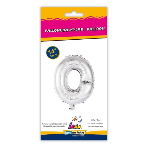 Palloncino mylar 14" Cm. 35 con valvola - Argento Silver - Lettera O