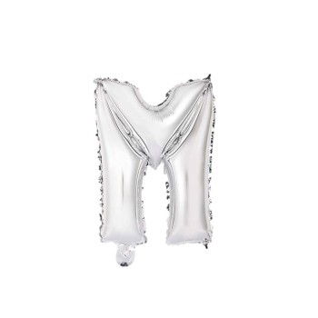 Palloncino mylar 14" Cm. 35 con valvola - Argento Silver - Lettera M