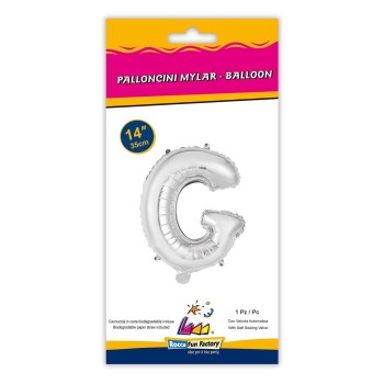 Palloncino mylar 14" Cm. 35 con valvola - Argento Silver - Lettera G 2