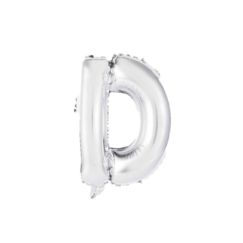 Palloncino mylar 14" Cm. 35 con valvola - Argento Silver - Lettera D
