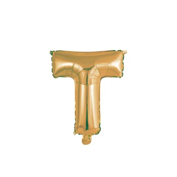 Palloncino mylar 14" Cm. 35 con valvola - Oro Gold - Lettera T