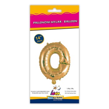 Palloncino mylar 14" Cm. 35 con valvola - Oro Gold - Lettera O 2