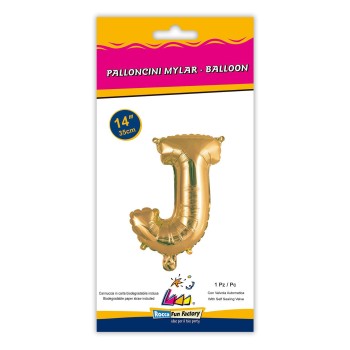Palloncino mylar 14" Cm. 35 con valvola - Oro Gold - Lettera J 2
