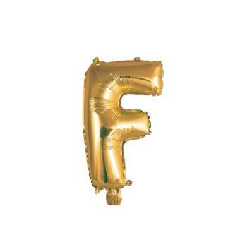 Palloncino mylar 14" Cm. 35 con valvola - Oro Gold - Lettera F