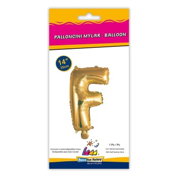Palloncino mylar 14" Cm. 35 con valvola - Oro Gold - Lettera F 2